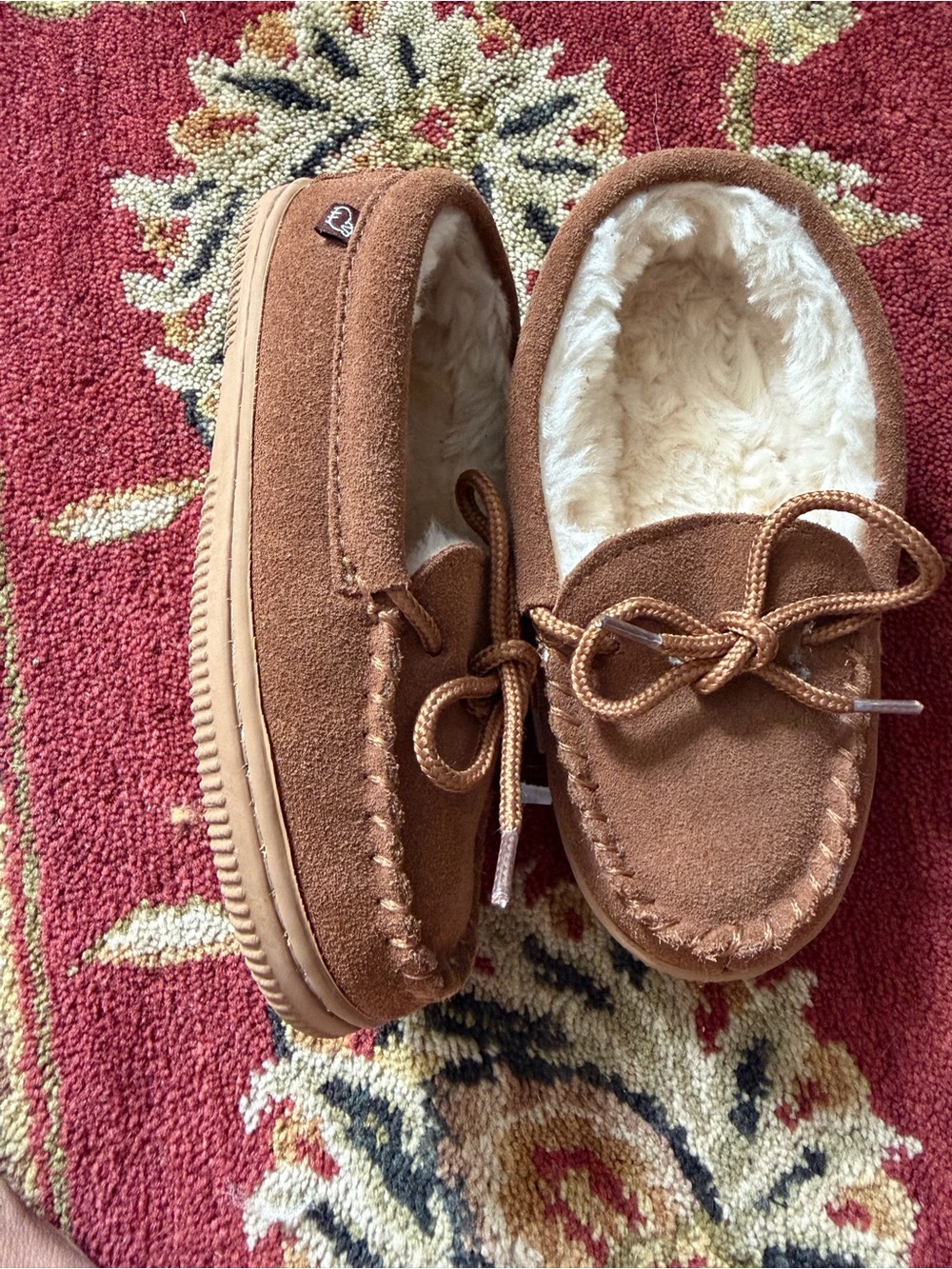 Kids Cozy Moccasin Slippers in Brown with Plush Lining